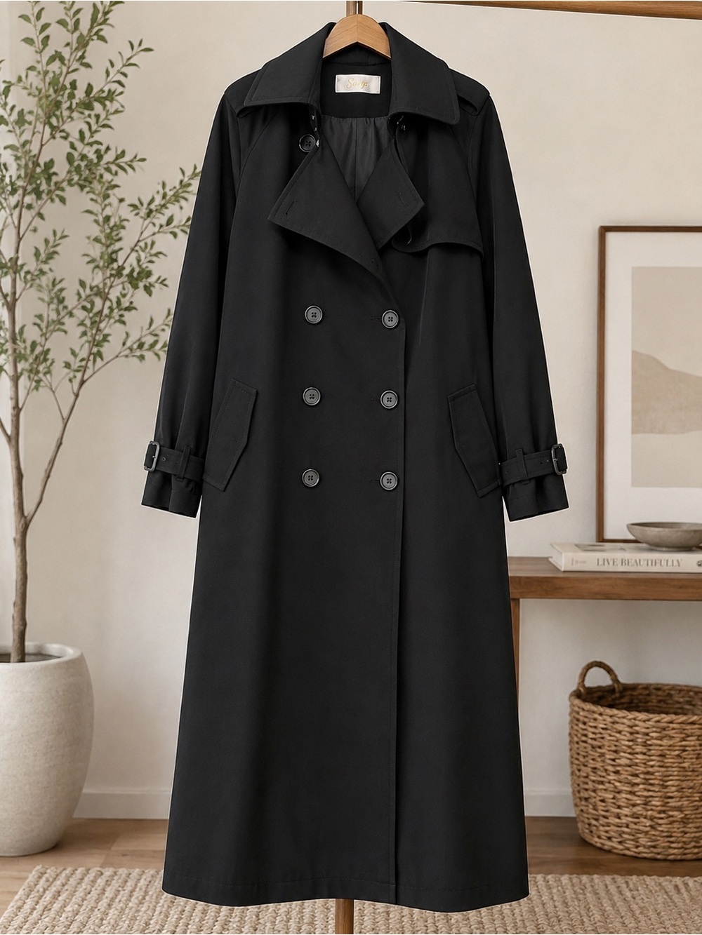 Private Label Black Double-Breasted Trench Coat
